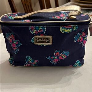 Lilly Pulitzer Navy and Multicolor Butterfly Cosmetic Bag